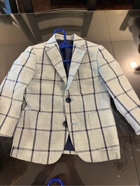 Isaac Mizrahi Boys Light Gray blue  Blazer with Navy Windowpane